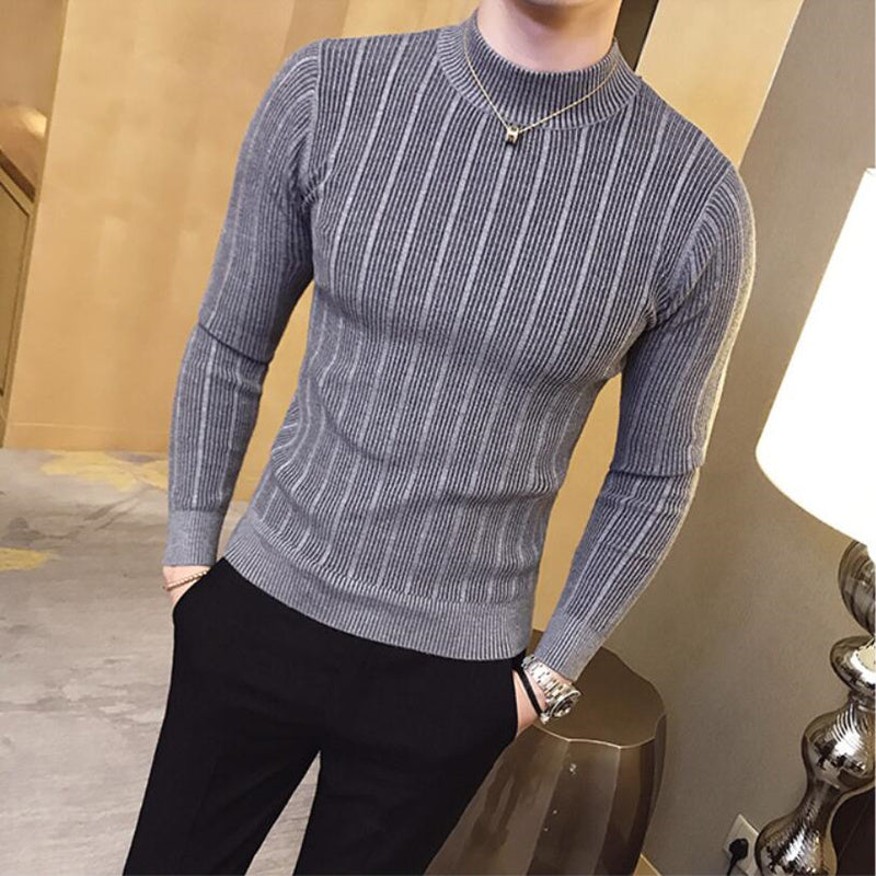 slim fit High collar Striped Pullover sweater