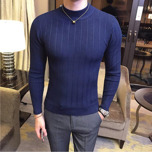 slim fit High collar Striped Pullover sweater