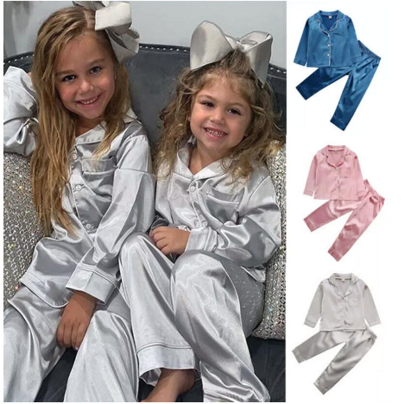 2pcs Boy Girl Pajamas Silk