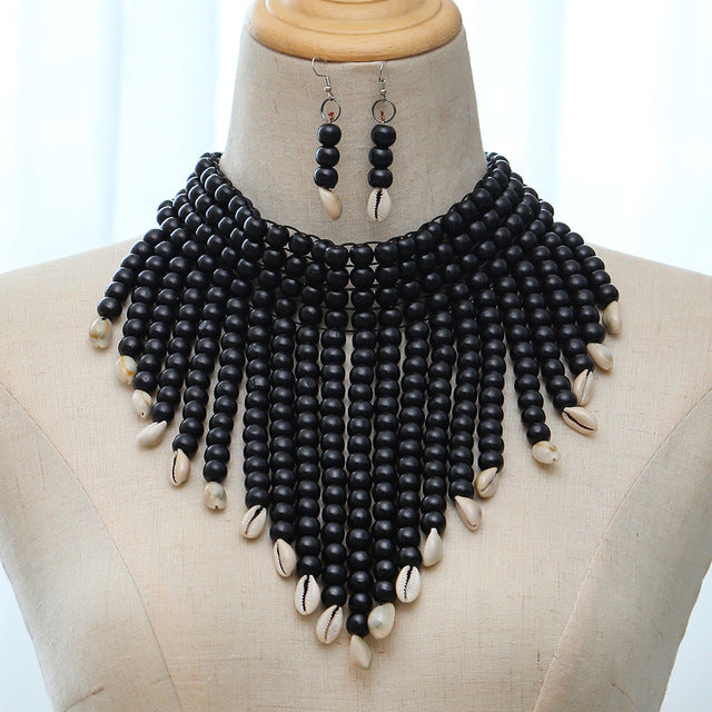 Costume Bead Layered Earrings Necklace Set