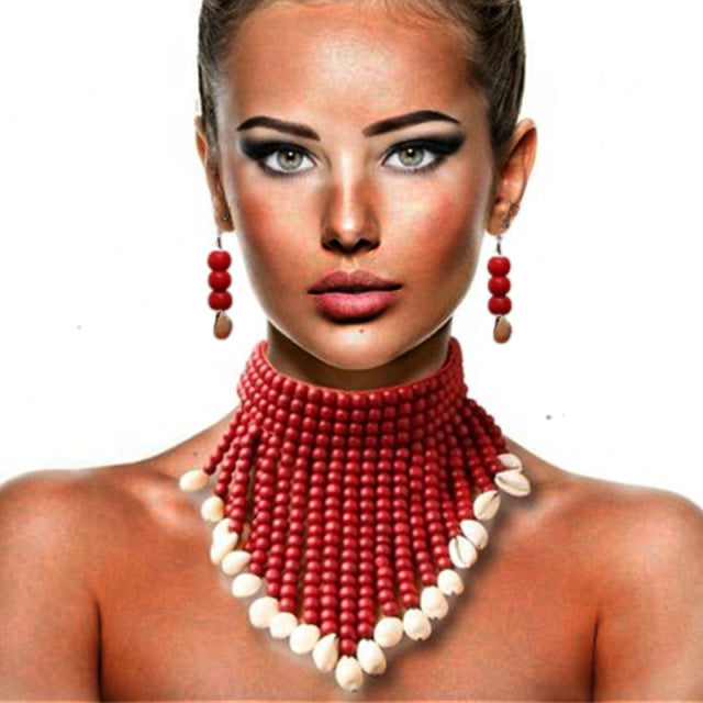 Costume Bead Layered Earrings Necklace Set