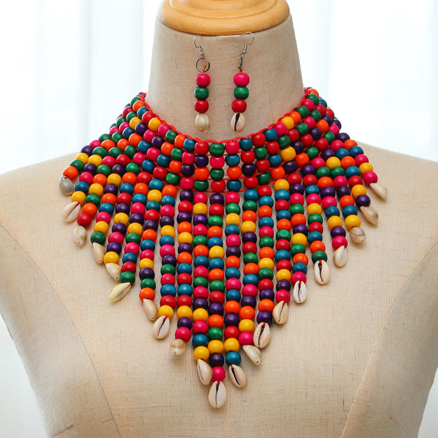 Costume Bead Layered Earrings Necklace Set