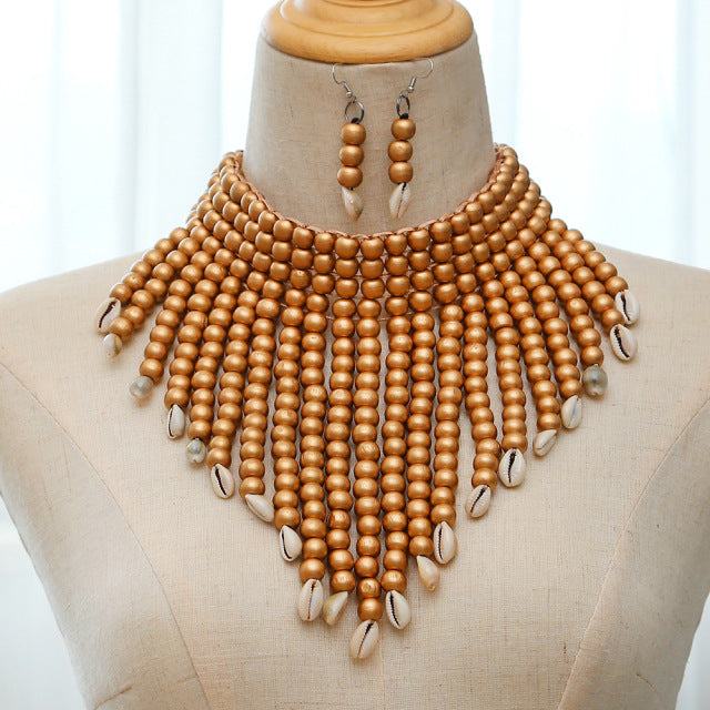 Costume Bead Layered Earrings Necklace Set