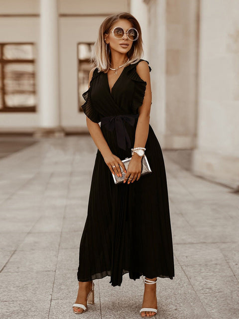 Fashion Sleeveless Long Dress V neck