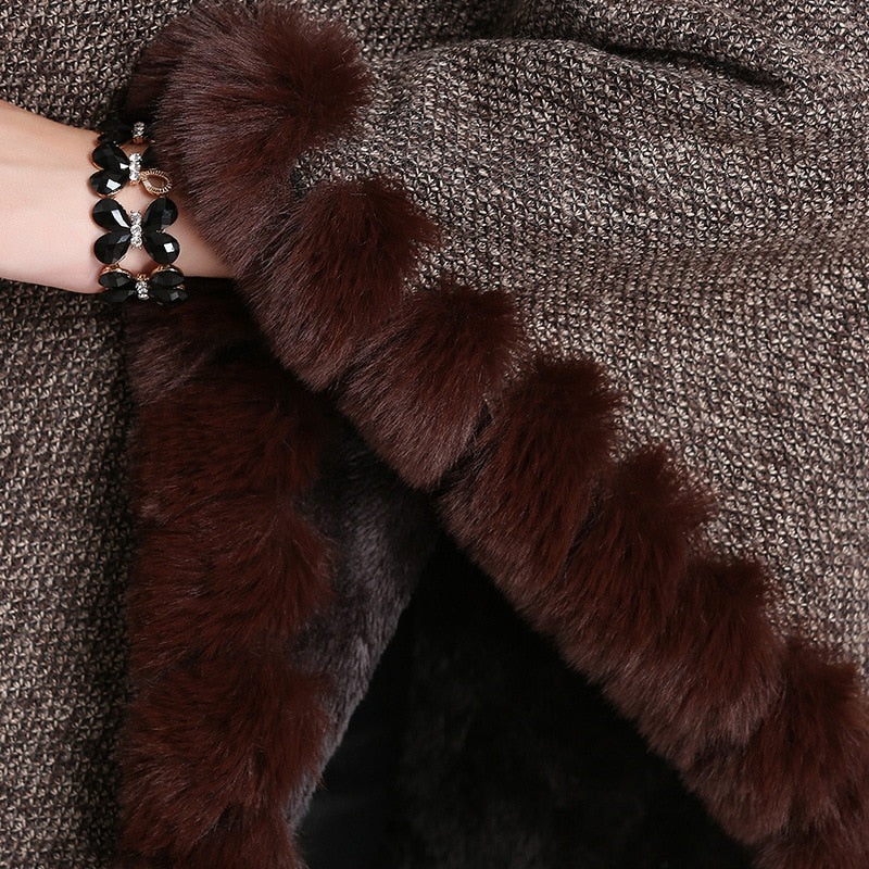 Velvet Warm Knitted O Neck Fur Coat