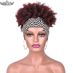 Short Afro Kinky Curly Headband Wig 2 in 1 Turban Wigs for Black Women