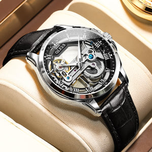 OLEVS Luxury Automatic Mechanical Leather Strap Wristwatch