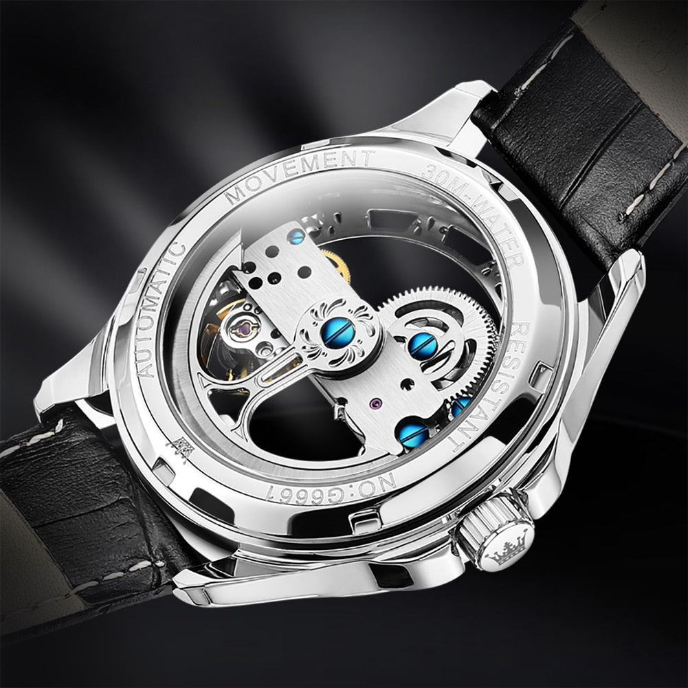 OLEVS Luxury Automatic Mechanical Leather Strap Wristwatch