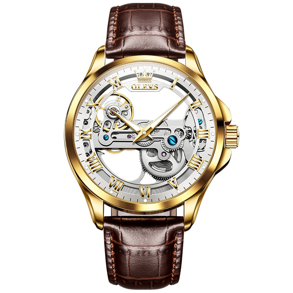 OLEVS Luxury Automatic Mechanical Leather Strap Wristwatch