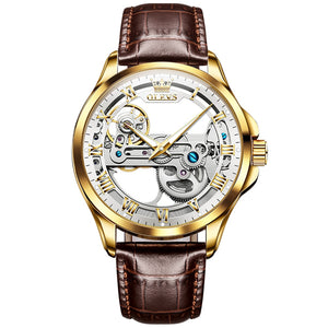 OLEVS Luxury Automatic Mechanical Leather Strap Wristwatch