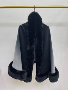 Faux Fur Collar Long Shawl Coat