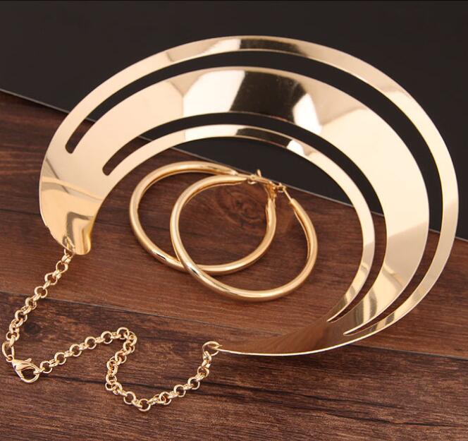 Metal Torques Necklace Round Earrings Sets