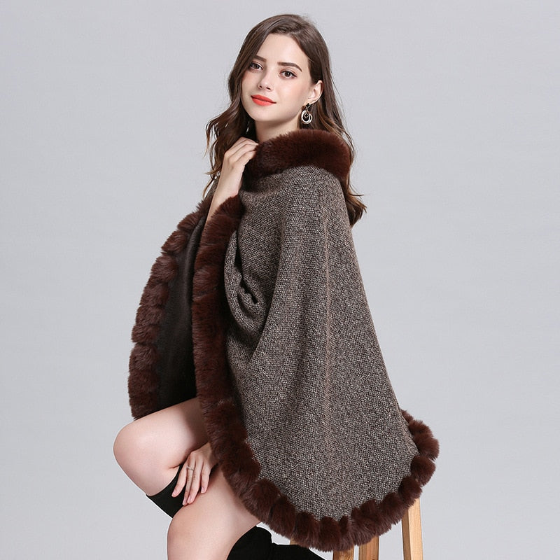 Velvet Warm Knitted O Neck Fur Coat