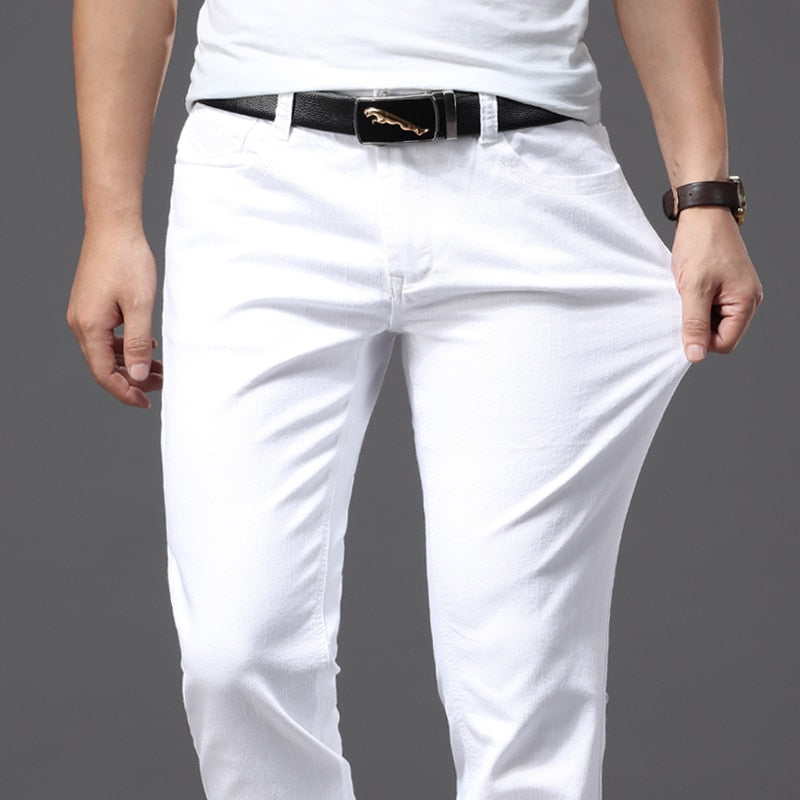 Men White Stretch Jeans pants