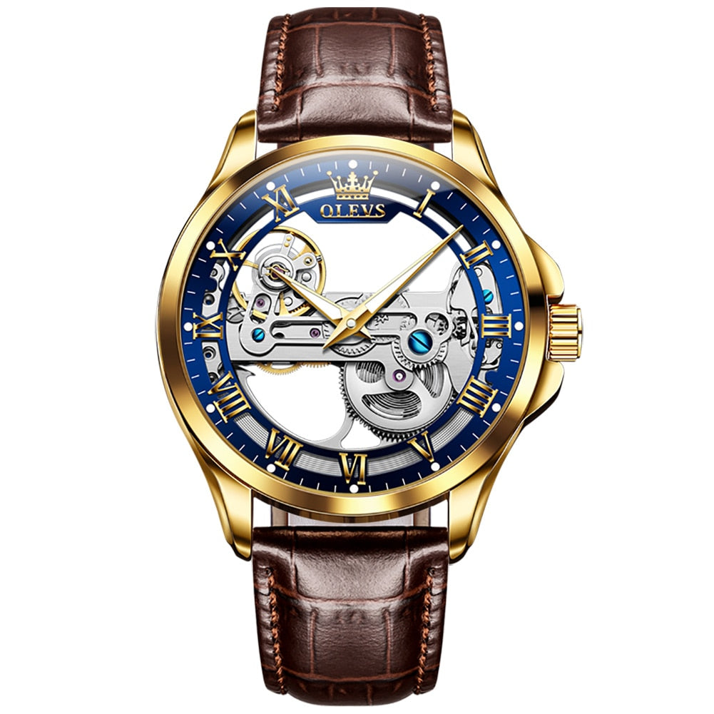 OLEVS Luxury Automatic Mechanical Leather Strap Wristwatch