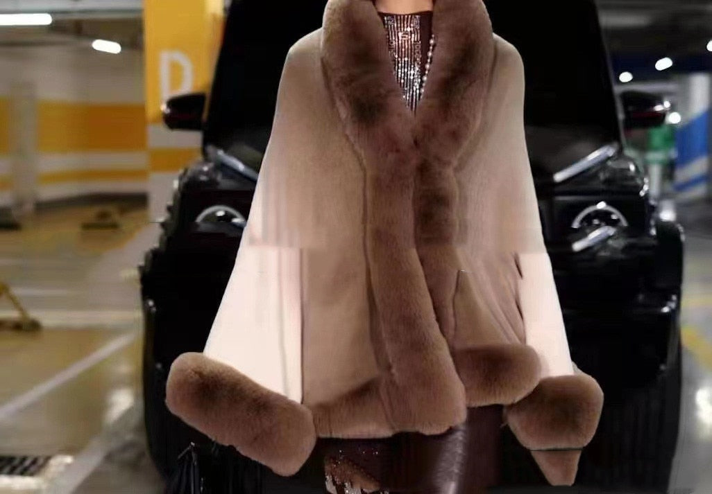 Faux Fur Collar Long Shawl Coat