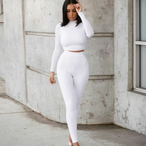 women crop top leggings stretchy matching set.