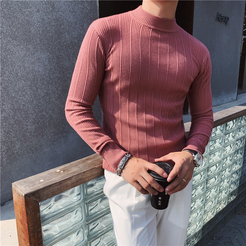 slim fit High collar Striped Pullover sweater