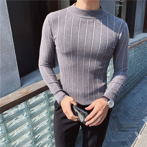 slim fit High collar Striped Pullover sweater