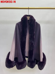 Faux Fur Collar Long Shawl Coat