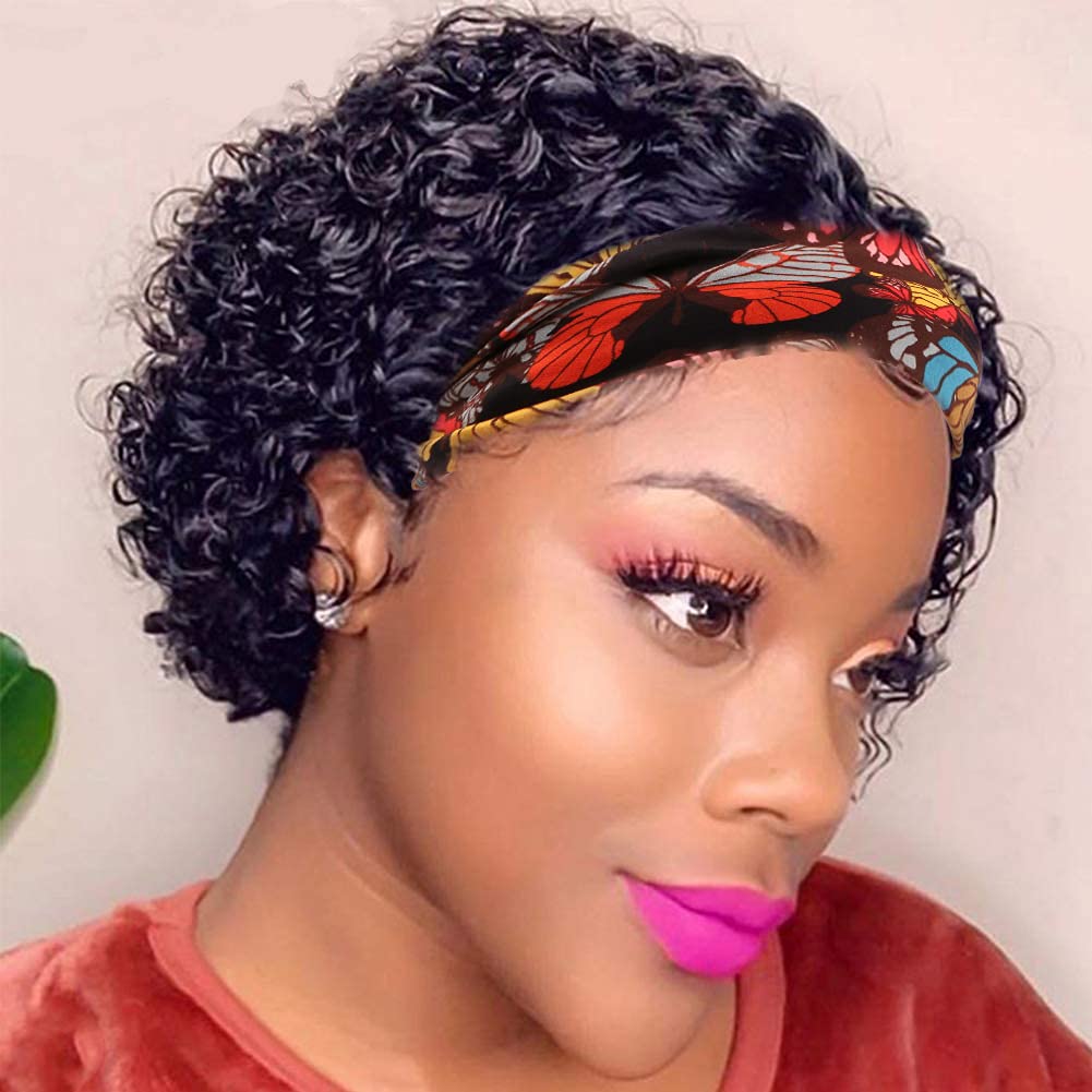 Short Malaysian Kinky Curly Headband Human Hair Wig