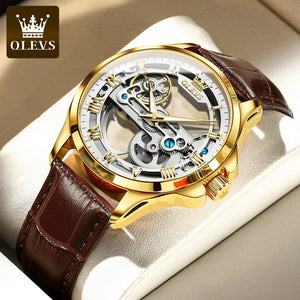 OLEVS Luxury Automatic Mechanical Leather Strap Wristwatch